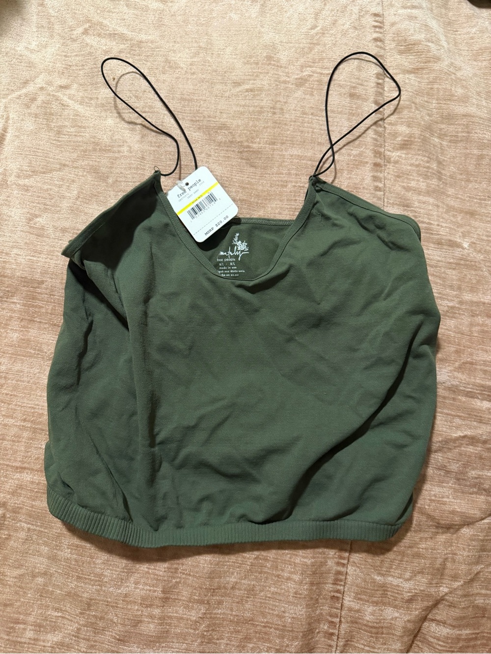 Free People Army Green Cropped Camisole with Thin Straps